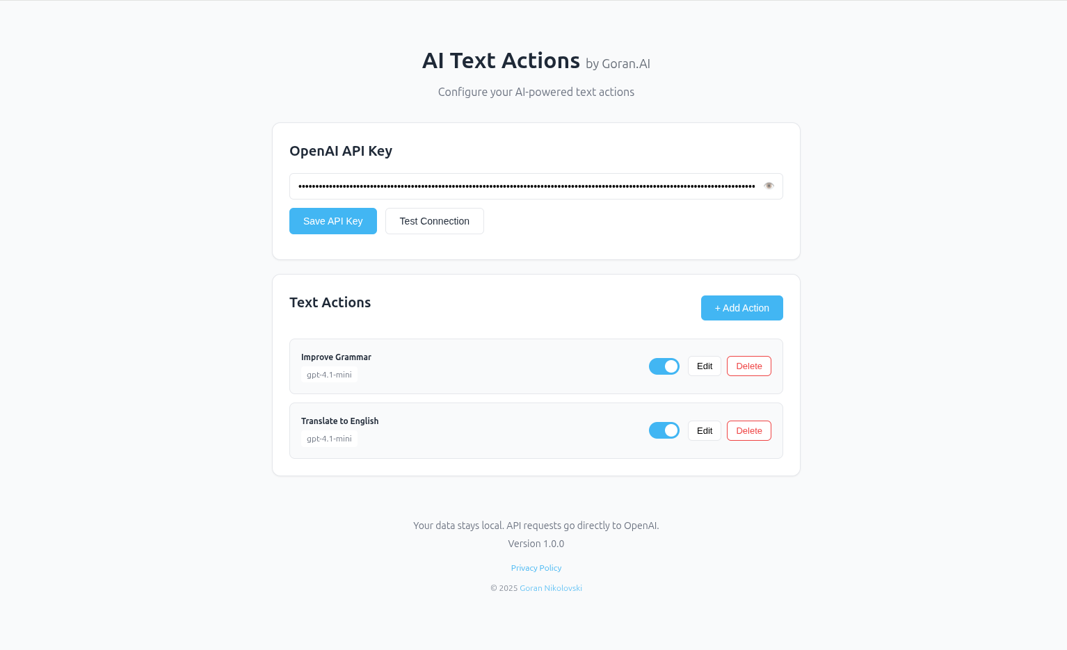 AI Text Actions Preview